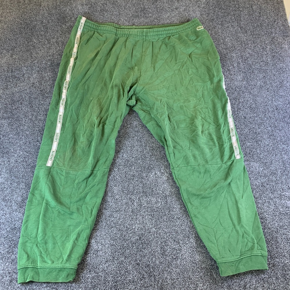 Lacoste Sweatpants Mens 3XL Green Good Tapered Fleece Lined Logo Side Tape